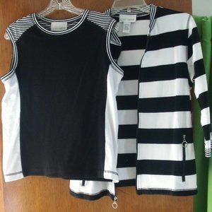 Sport Savvy Tank and Jacket Twin Set Black White Stripes Size Small NWT
